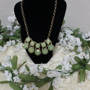 Gold tone and Jade green statement necklace 18"